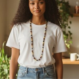 Freshwater Pearl great shape long solid multi color strand pullover necklace